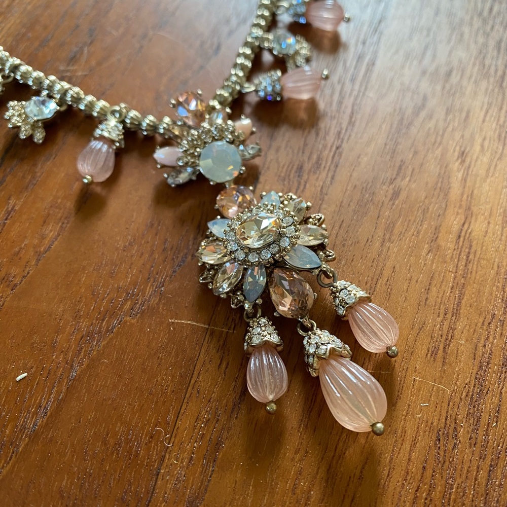 Pink and gold rhinestone long necklace